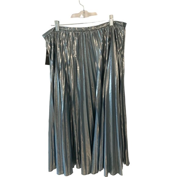 NWT LAUREN RALPH LAUREN PLEATED METALLIC CHIFFON SKIRT HIGHLAND SEASILVER FOIL 1 - Picture 4 of 8